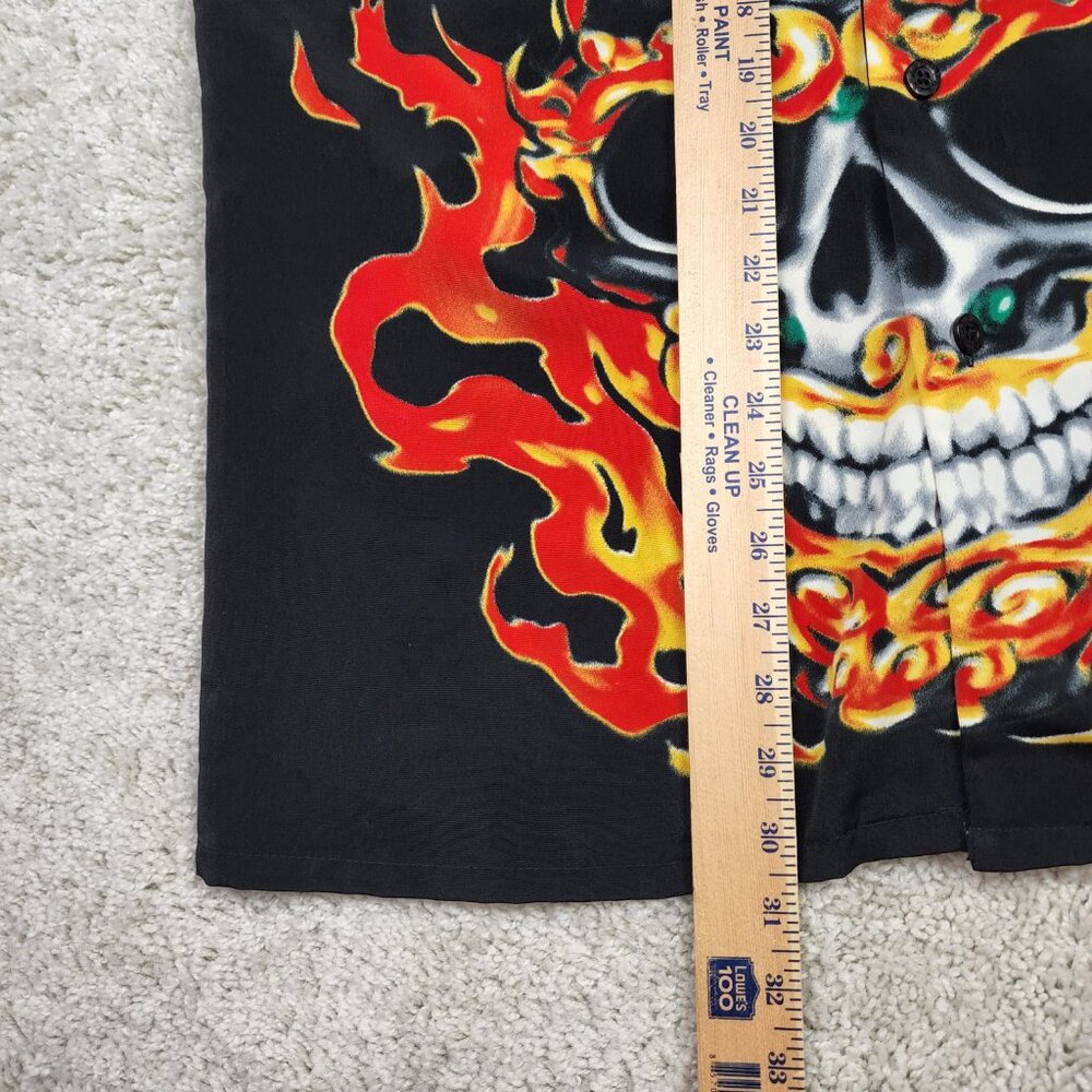 Vintage Dragonfly Clothing Co Skull Flames VTG Size Medium Bowling Party M Y2K - Picture 5 of 7